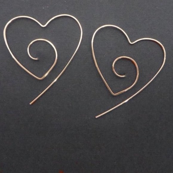 Heart Gold Black or Silver Wire Hoop Earrings - Picture 2 of 4